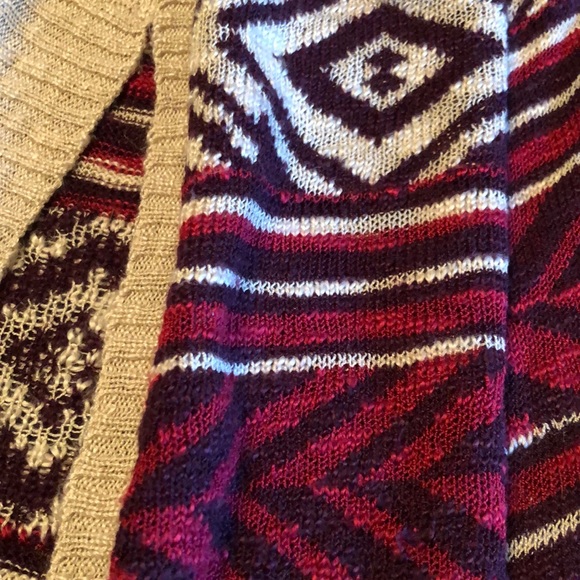 PINK ROSE Red Tan Open Drape Open Front Sweater L - Picture 5 of 8